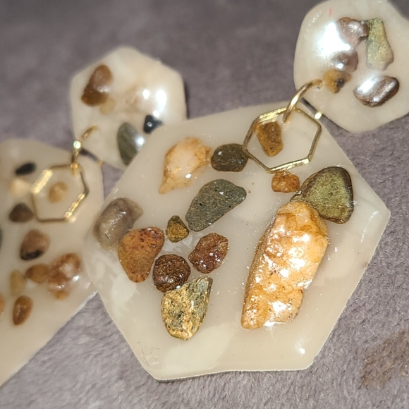 Hexagon Stone Earrings - Picture 7 of 9